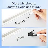 Vista 4 de VUSIGN Glass Desktop Whiteboard with Storage, Small Organizer Dry Erase Board Desk Board Buddy White Board, Desktop Computer Pad for Notetaking