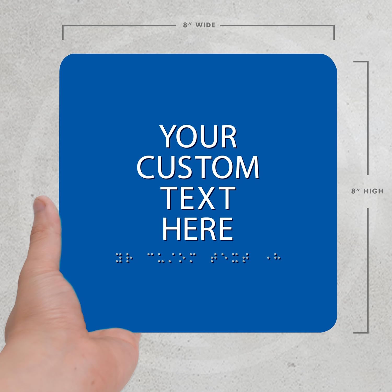 ALPHA DOG ADA SIGNS Custom Braille Room Sign 8x8 Inch - ADA Compliant Office Door Name Plate Placard - Grade 2 Braille Personalized Signage - Made in USA - Blue