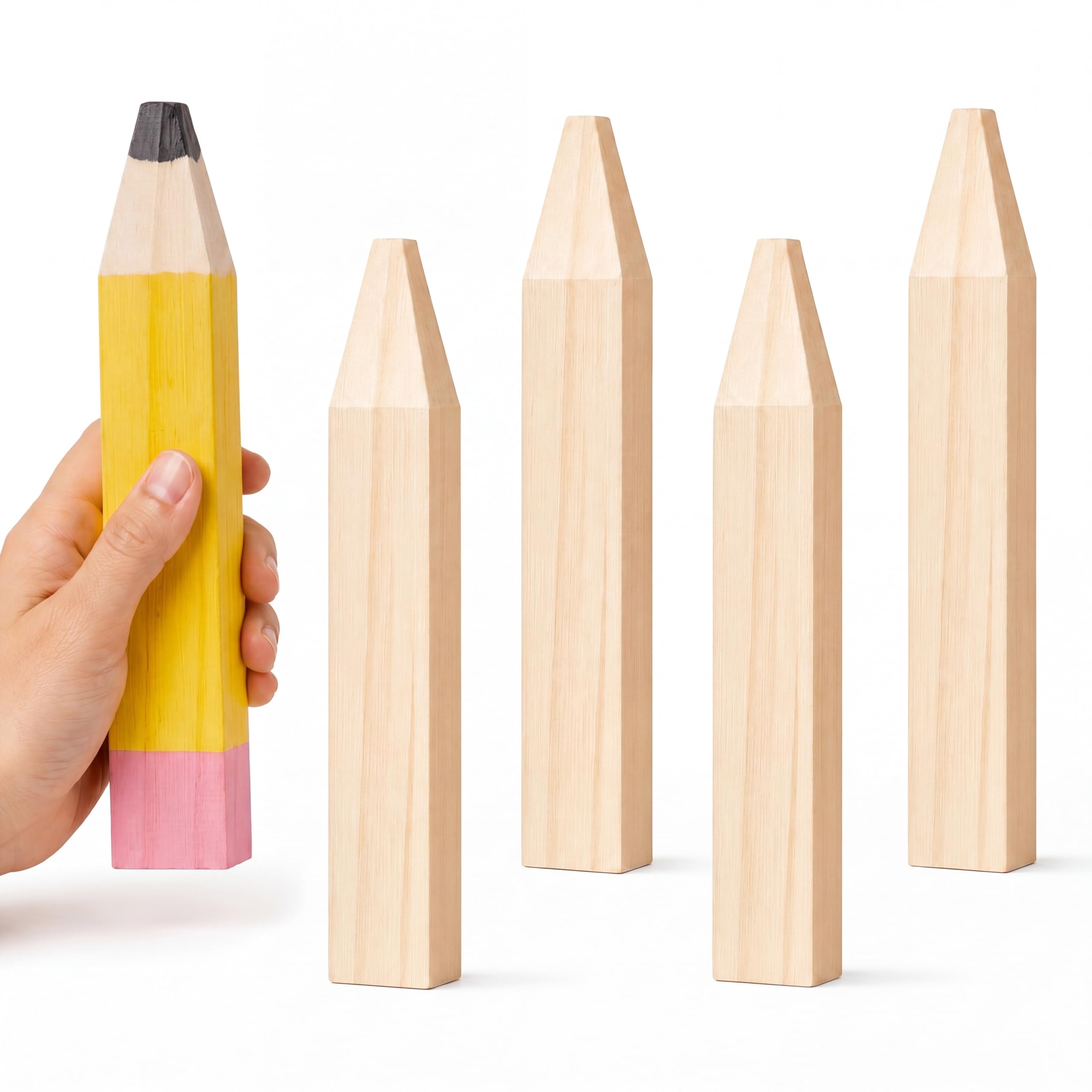 Jetec 5 Pack Giant Unfinished Wooden Pencil Cutouts, 7.9 Inch Blank Freestanding Wood Blocks to Paint, Classroom Table Name Sign Centerpieces Back to School DIY Craft Supplies Teacher Party Decor