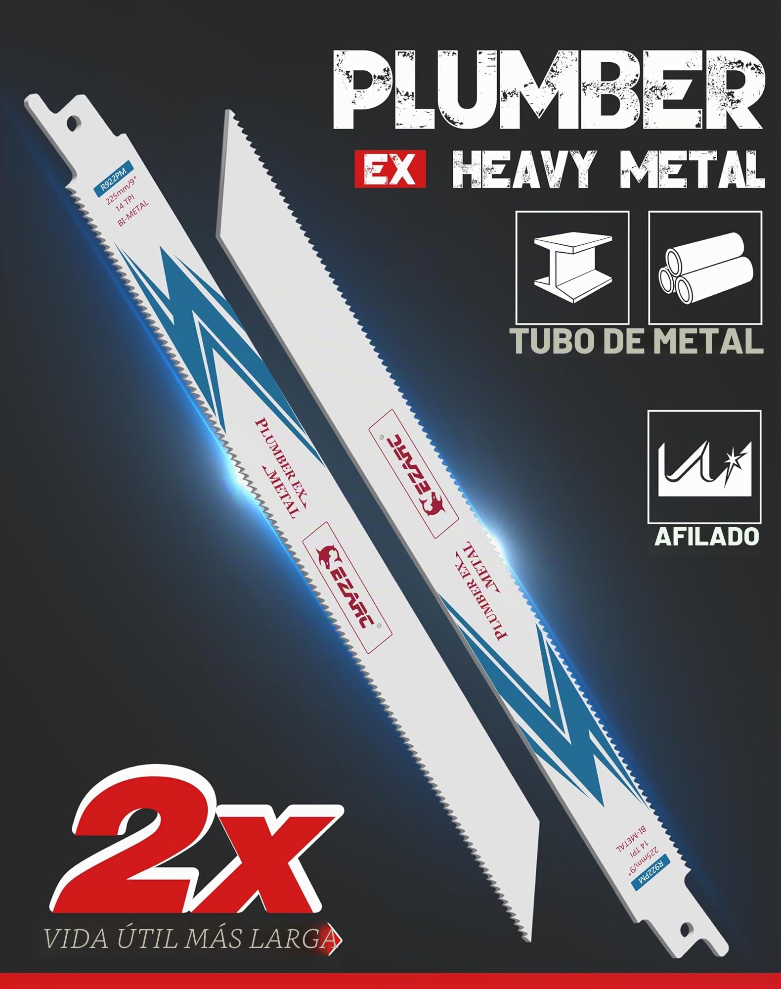 EZARC Hojas de sierra sable Bimetálica Cobalt R922PM 225mm 14TPI puede Cortar Metales - 5 piezas