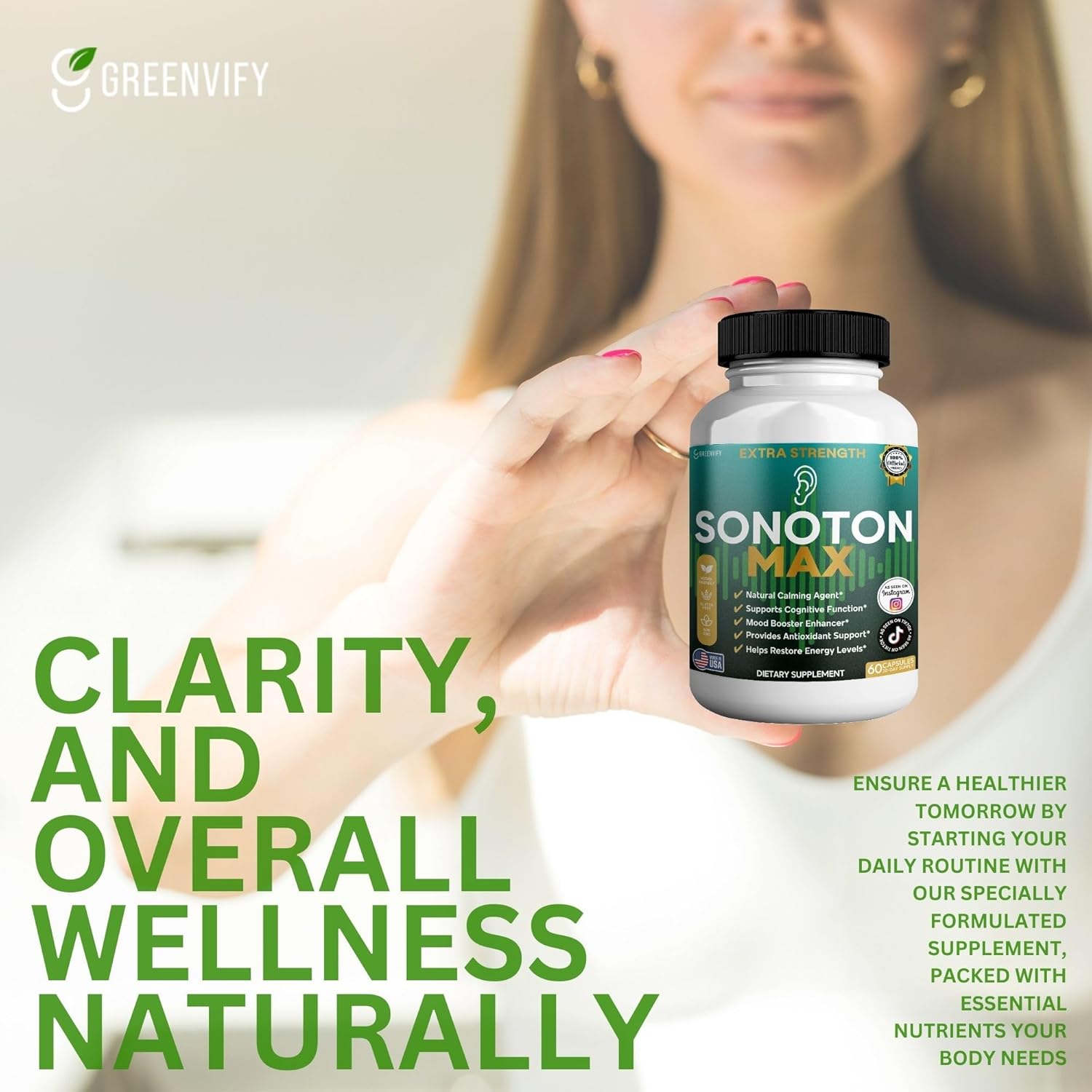 Sonoton Max Tinnitus Relief Supplement, Red Asian Ginseng & Ginkgo Biloba, 60 Capsules, 30-Day Supply (2)