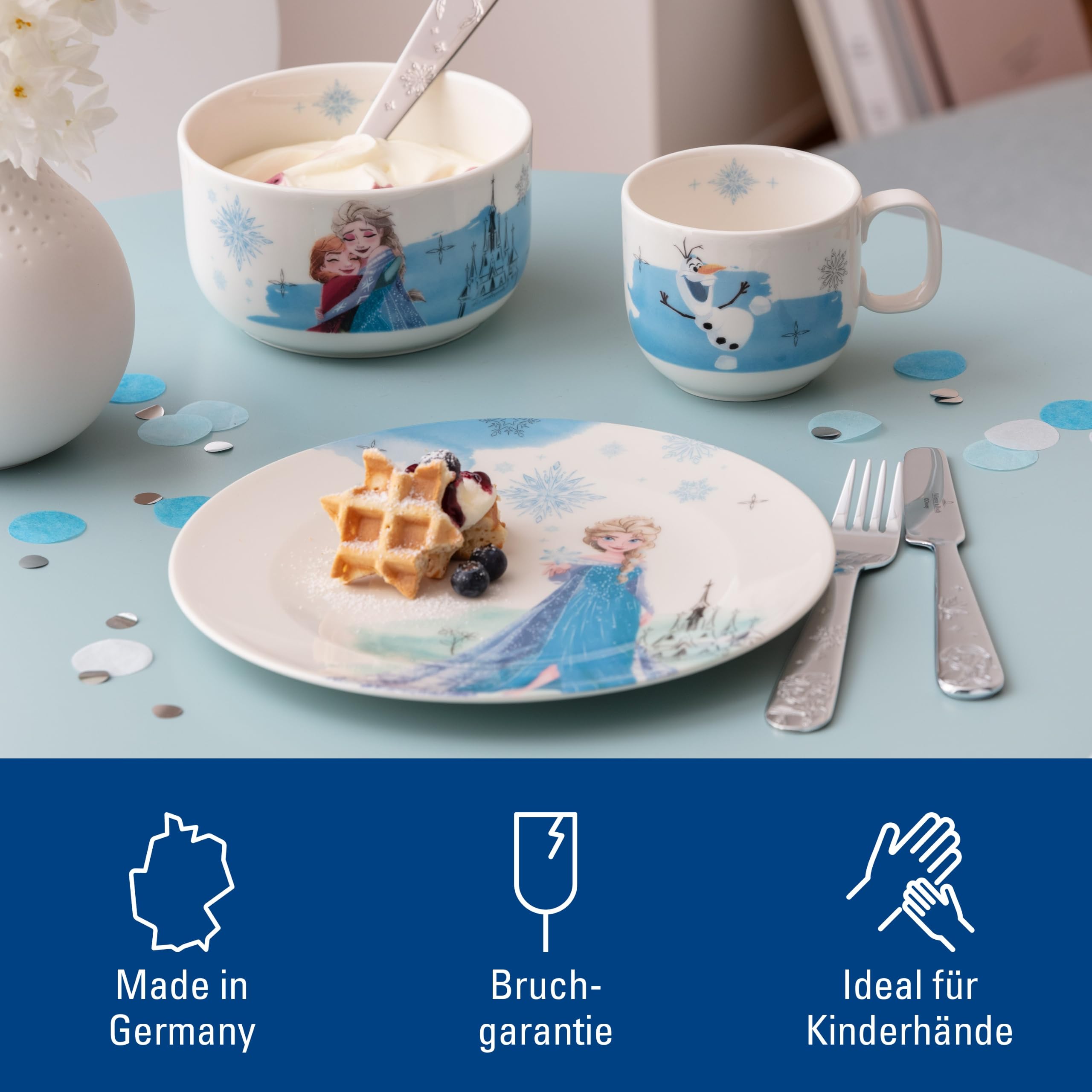 Villeroy & Boch – Disney Frozen set vajilla infantil de 3 piezas, apta para lavavajillas y microondas, set vajilla para niños, Porcelana Premium