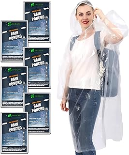Disposable Rain Ponchos for Adults (6 Pack) - 50% Extra Thicker Men or Women Waterproof Emergency Rain Ponchos with Hood - Lightweight Universal Design - Clear