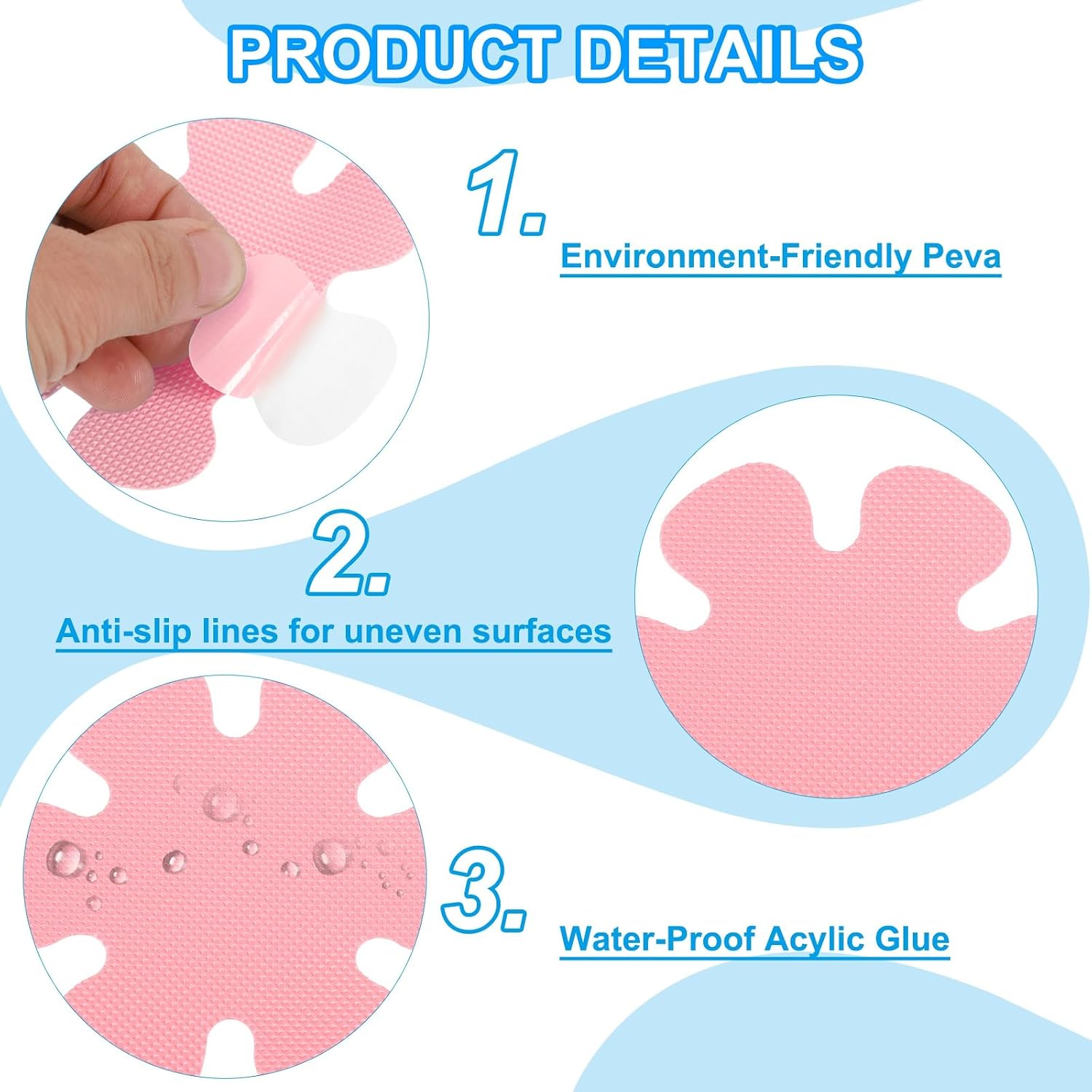 PATIKIL Bathtub Non Slip Stickers 3.9 x 3.9 Inch, 20 Pack Flower Safety Shower Floor Anti Slip Stickers with Adhesive Decals Scraper for Bath Tub Shower Floor Stair, Pink