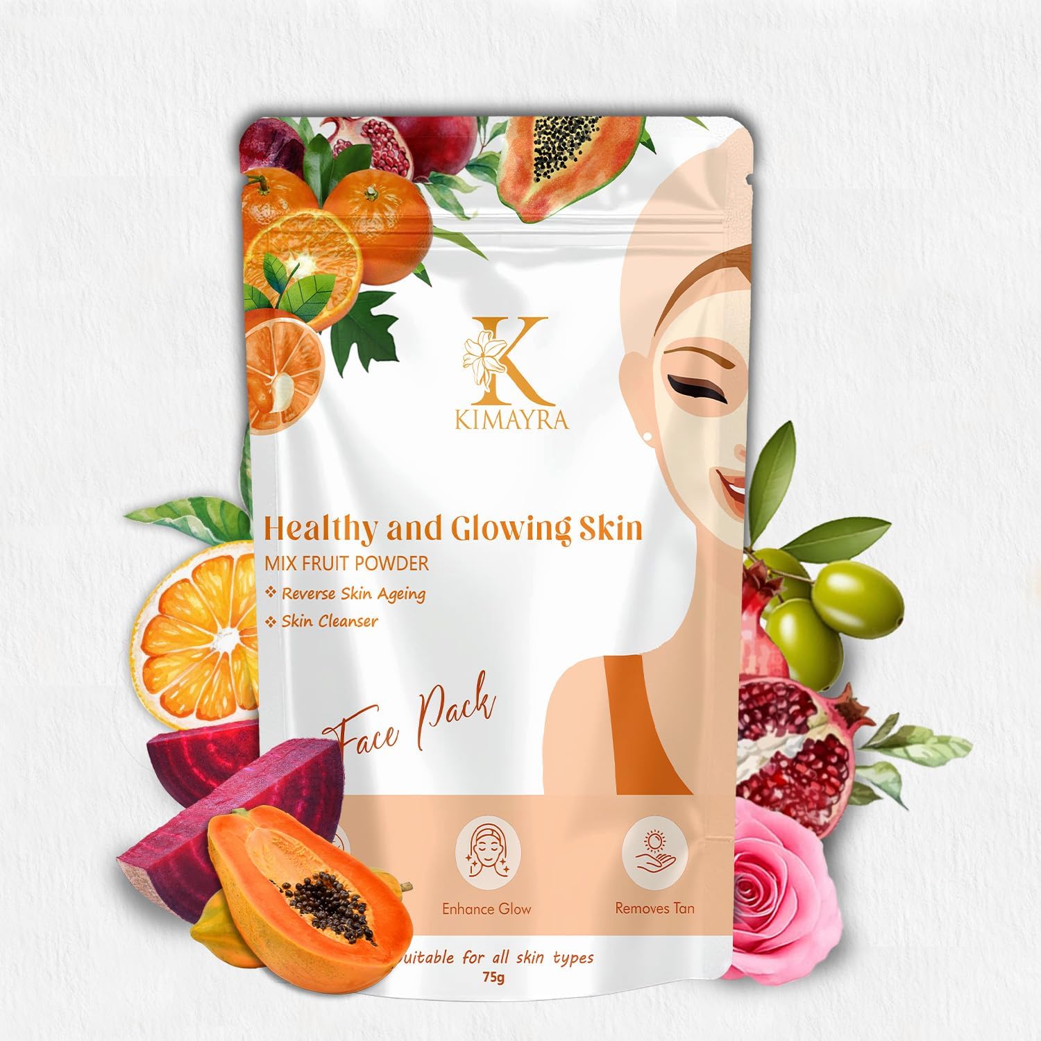 Kimayra Mixed Fruit Face Pack Powder For Natural Glow Skin | Helps In Cleanse Oil & Dirt From Skin |Hydrates & Radiant Skin | Natural Face Pack For Women/Men -Safe For All Skin Type – 75Gm (Pack Of 1)