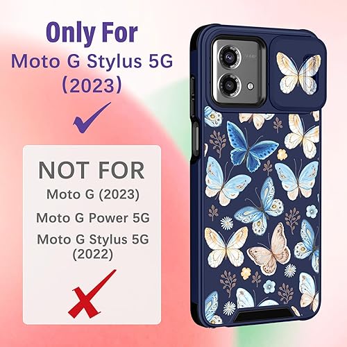 Miniatura 2 de Funermei Funda 2 en 1 para Moto G Stylus 5G 2023 para mujeres, diseño de mariposas y niñas, diseño floral bonito estético con funda para cámara y