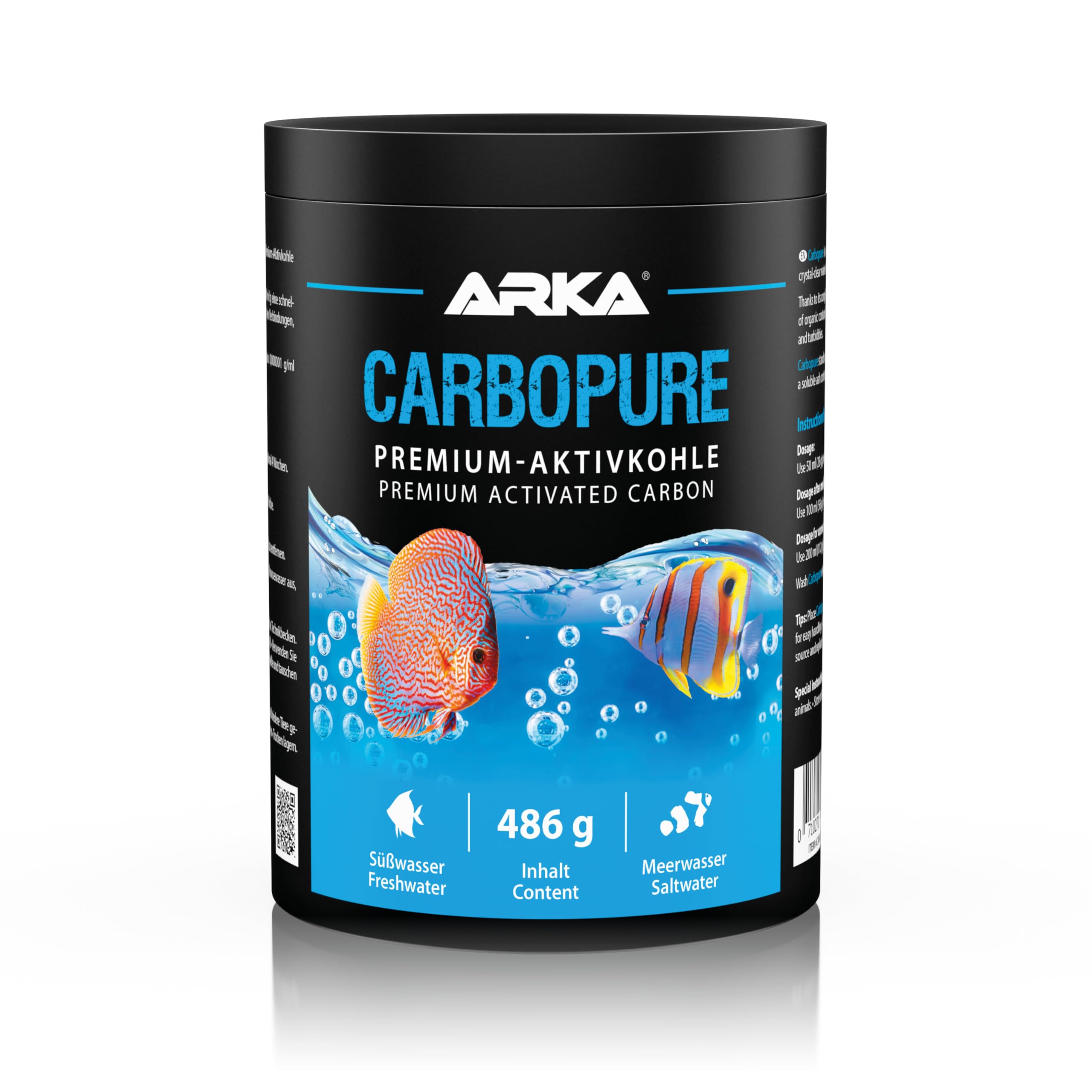 Aquarium activated carbon – ARKA Carbopure 1000 ml – removes cloudiness, medication residue & colourants – acid-washed & steam-activated – for freshwater & marine tanks – crystal clear water