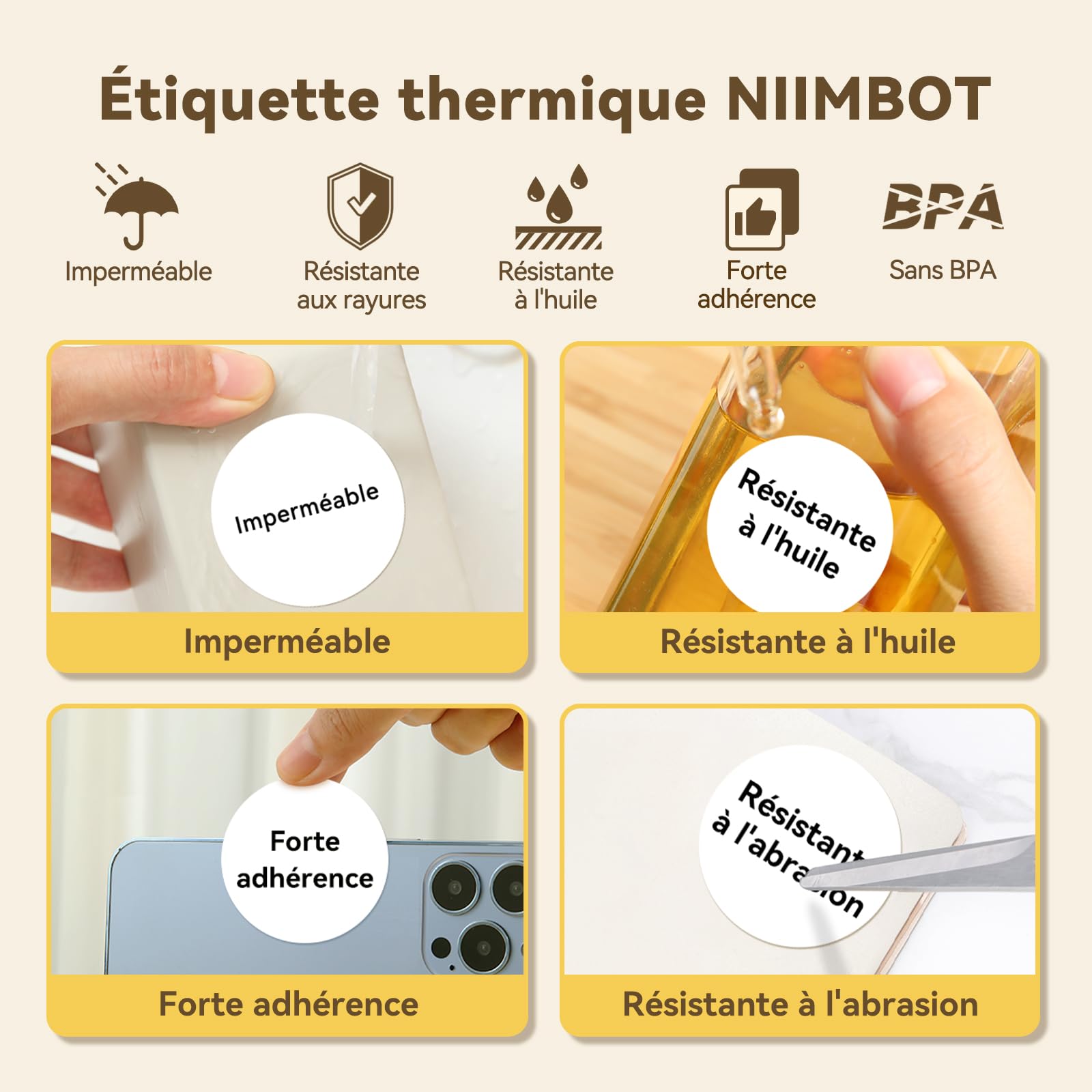 NIIMBOT 3 Rouleaus Etiquette Pour B1 B2 B21 B3S B31 B4 K3 Imprimante,Autocollantes Rond Etiquette 50x50mm(2"x2"),150 Pcs/Rouleau, Blanc
