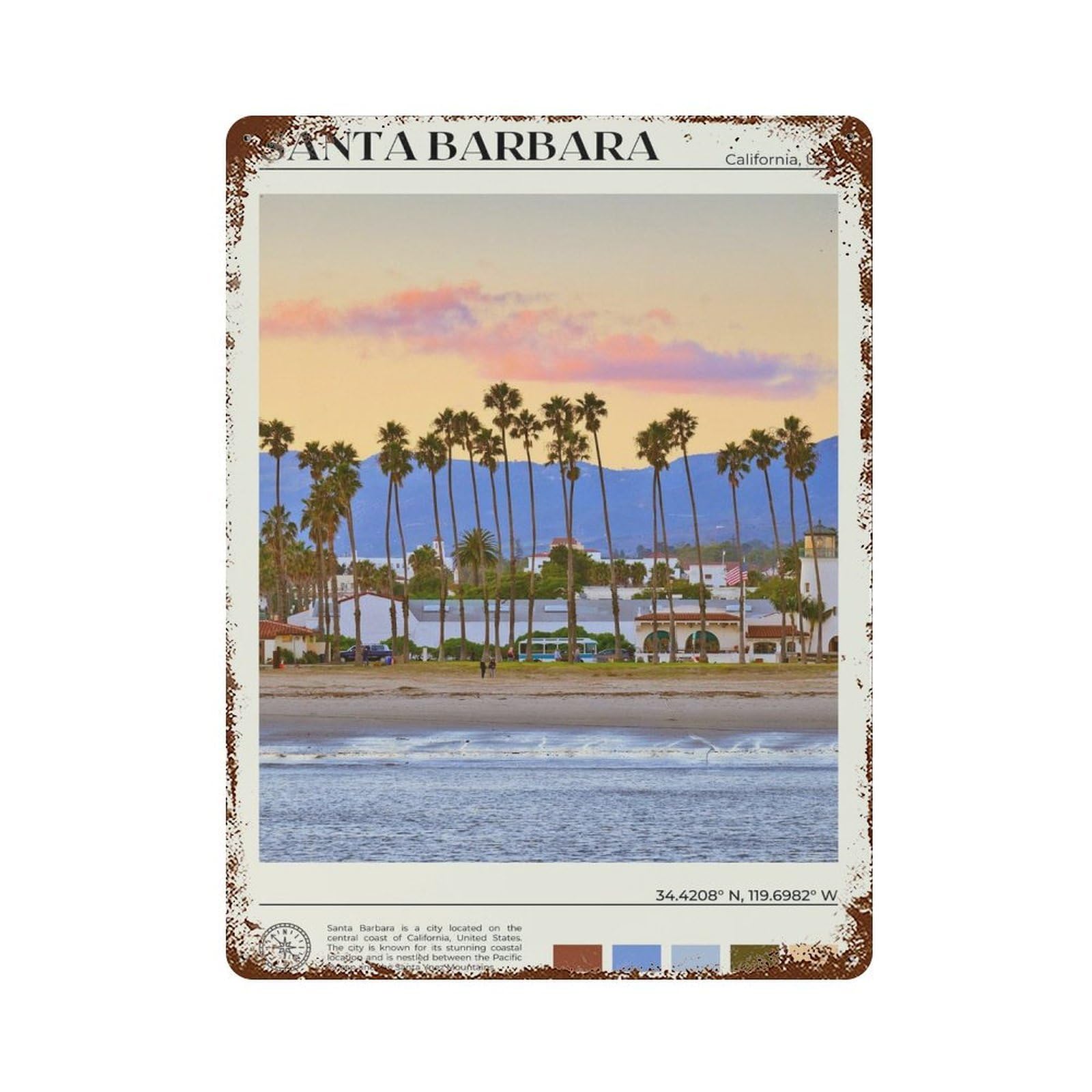 xiaoxiaoshen Real Photo Santa Barbara Wall Decor Art Metal Tin Poster Modern Home Decor Art Home Bar Shop Decorations Vintage Sign 40x30cm