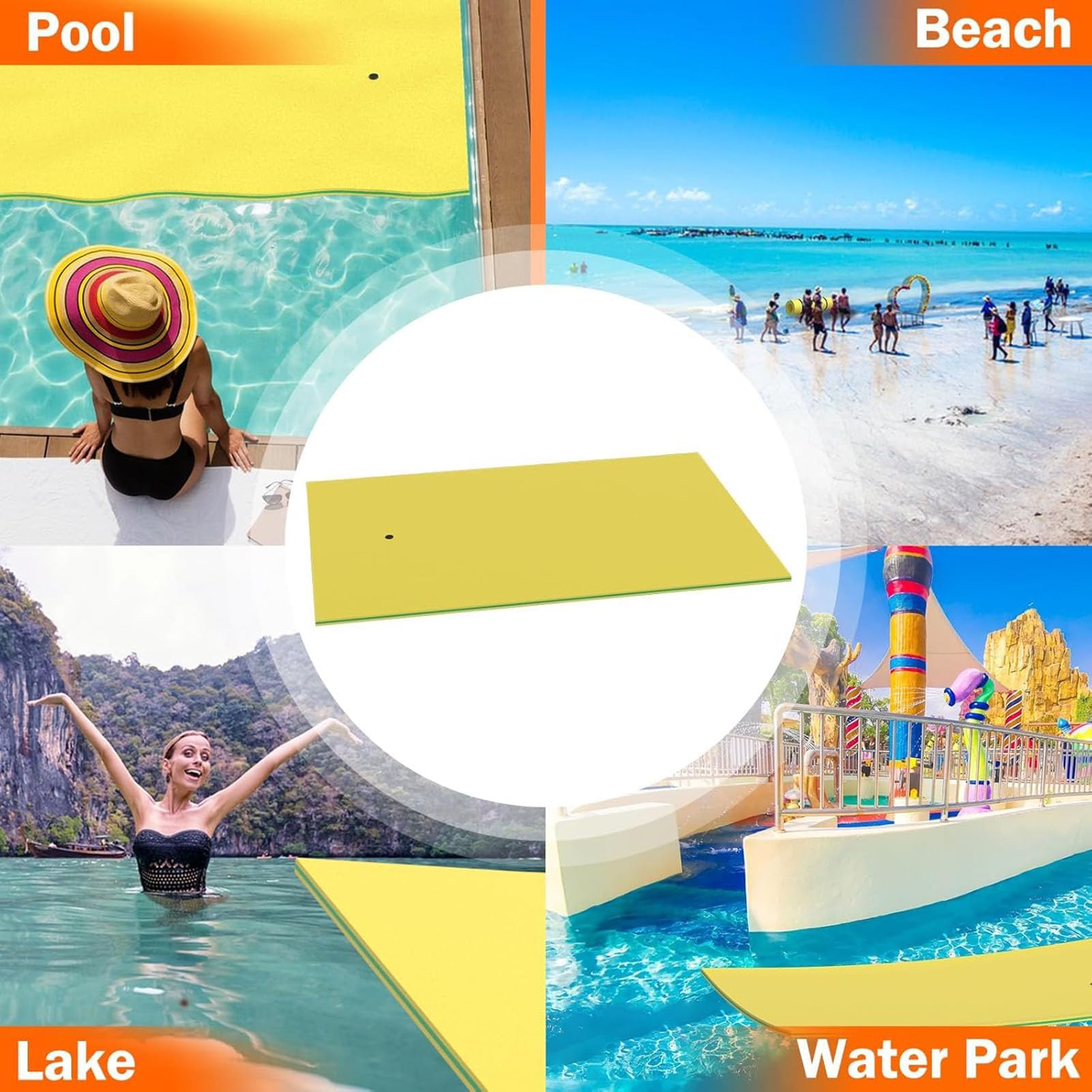 Tapis d'eau flottant pour lacs et piscines - Flotteur de piscine en mousse résistant aux déchirures - Taille XL - Pour s'amuser en famille à la plage, dans l'océan et en bateau