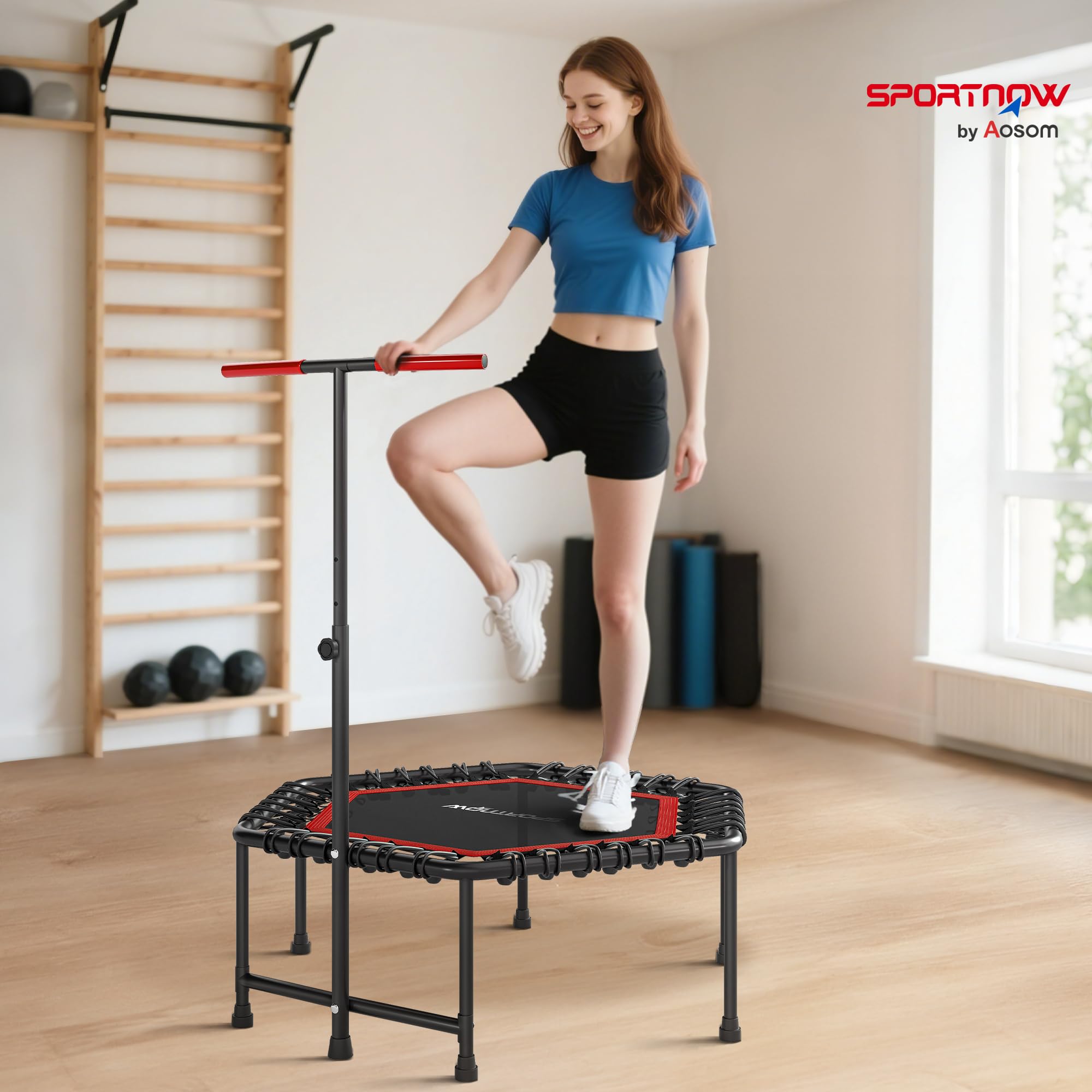 SPORTNOW Trampolina Fitness 114 cm z elastycznymi linkami Czerwony
