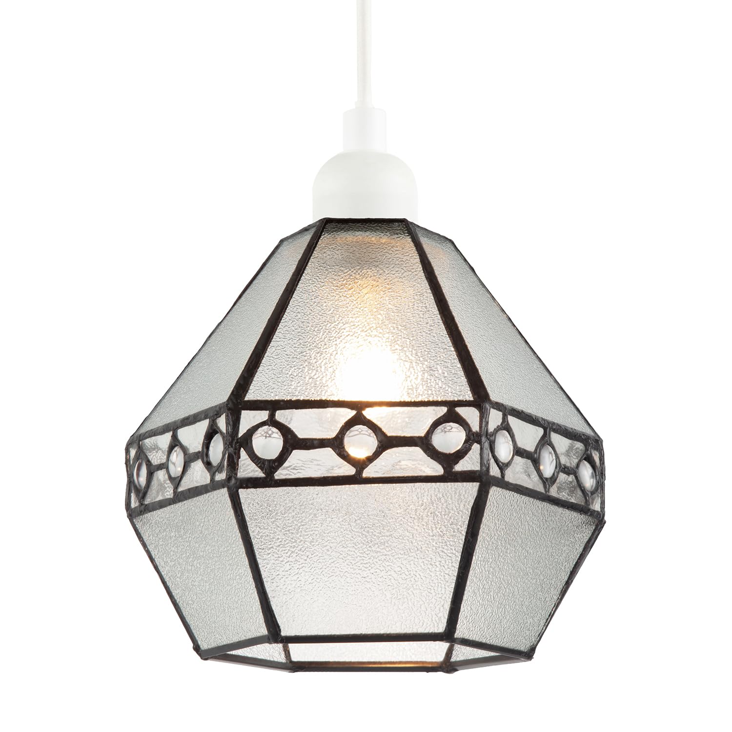 Happy Homewares Light Industrial Style Pendant Shade With Frosted Glass And Clear Gems