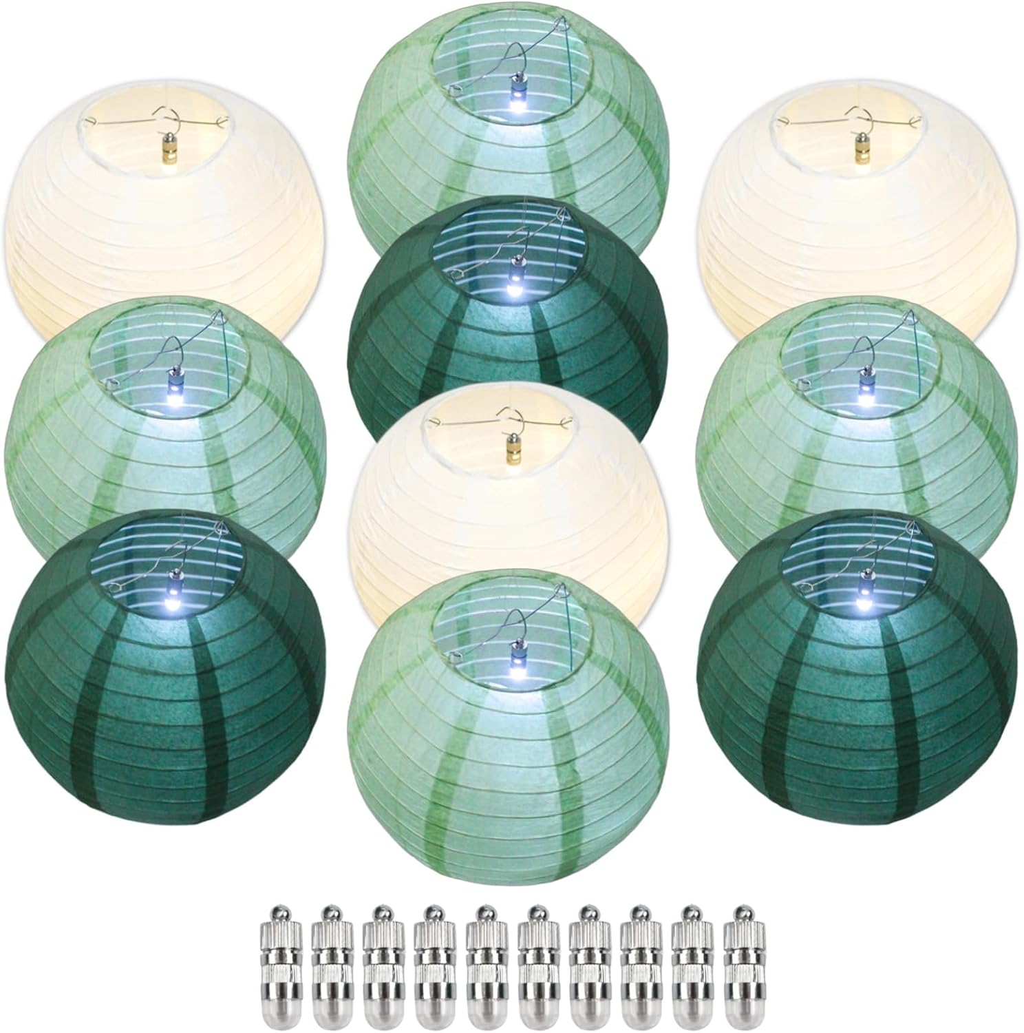 Boho Chinese Paper Lanterns LED Lights, 10-Pack 10inch