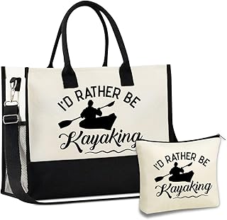 InnoBeta Kayaking Gifts for Women, Kayaking Themed Tote Bag with Makeup Pouch Set, Gift for Kayaking Enthusiasts on Christmas, Birthday