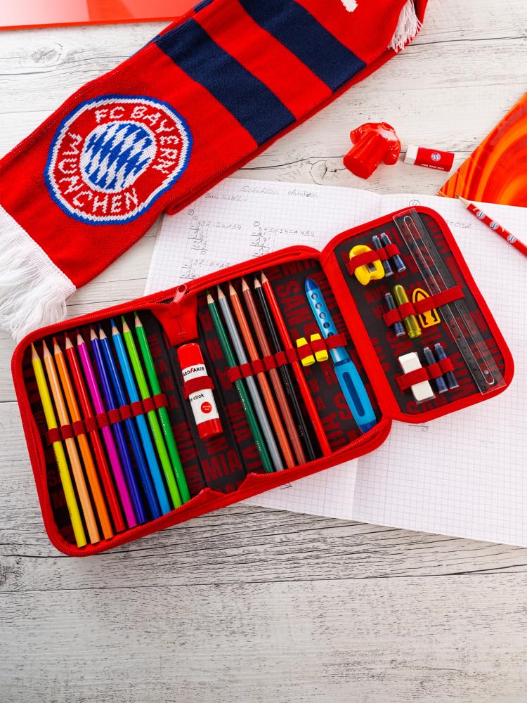 FC Bayern München Federmappe - Streifen - rot-weiß Schüleretui gefüllt FCB