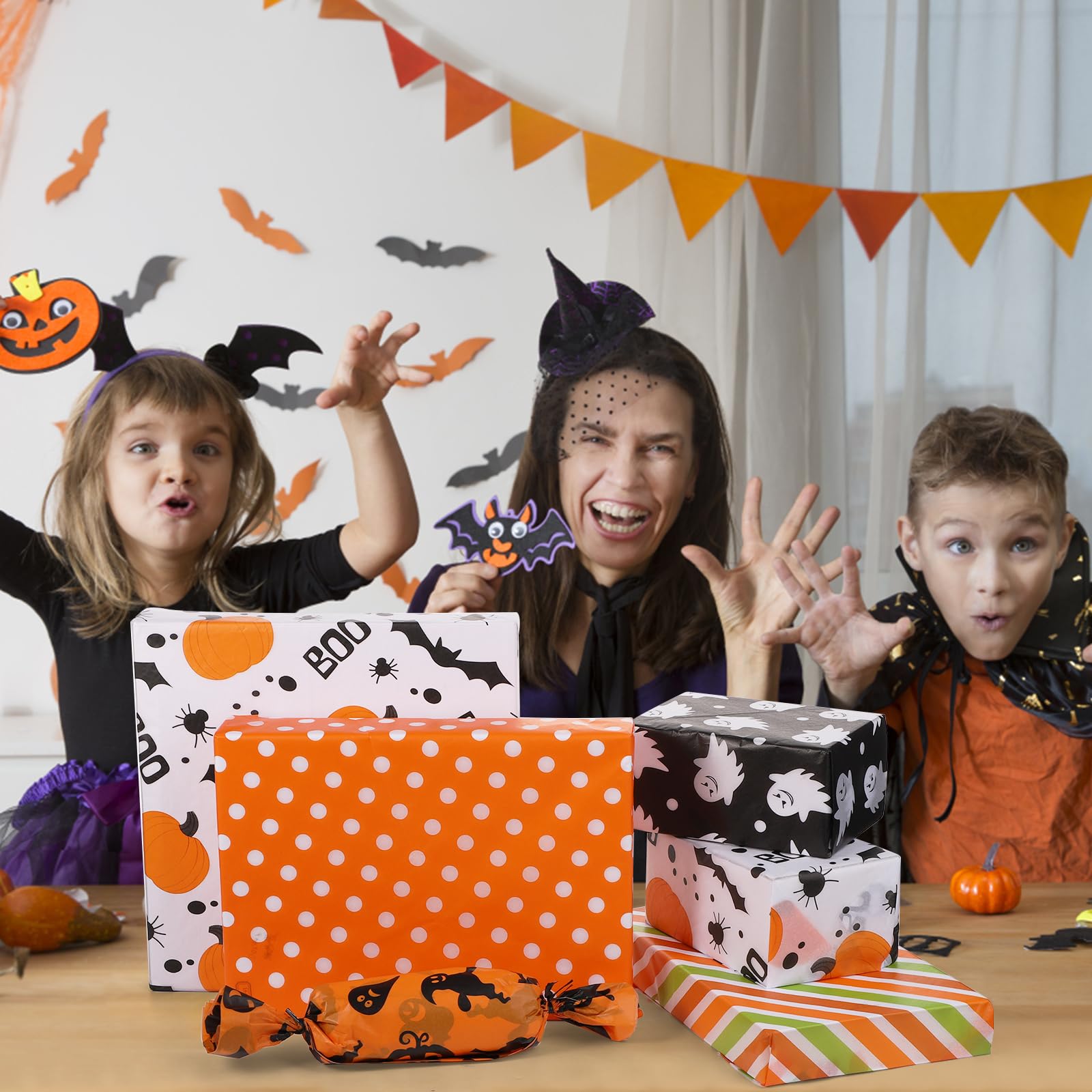 NACHLYNN Lot De 90 Feuilles De Papier De Soie D'Halloween 35,6 X 50,8 Cm, Noir Et Blanc, Citrouille, Toile D'araignée, Chauve-souris, Papier D'emballage Cadeau Effrayant Pour Décorations De Fête