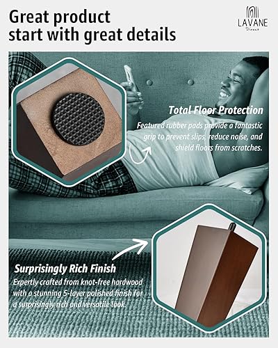 Miniatura 4 de La Vane Patas de madera para muebles de 12 pulgadas, juego de 4 patas cuadradas de madera maciza de nogal de mediados de siglo con pernos