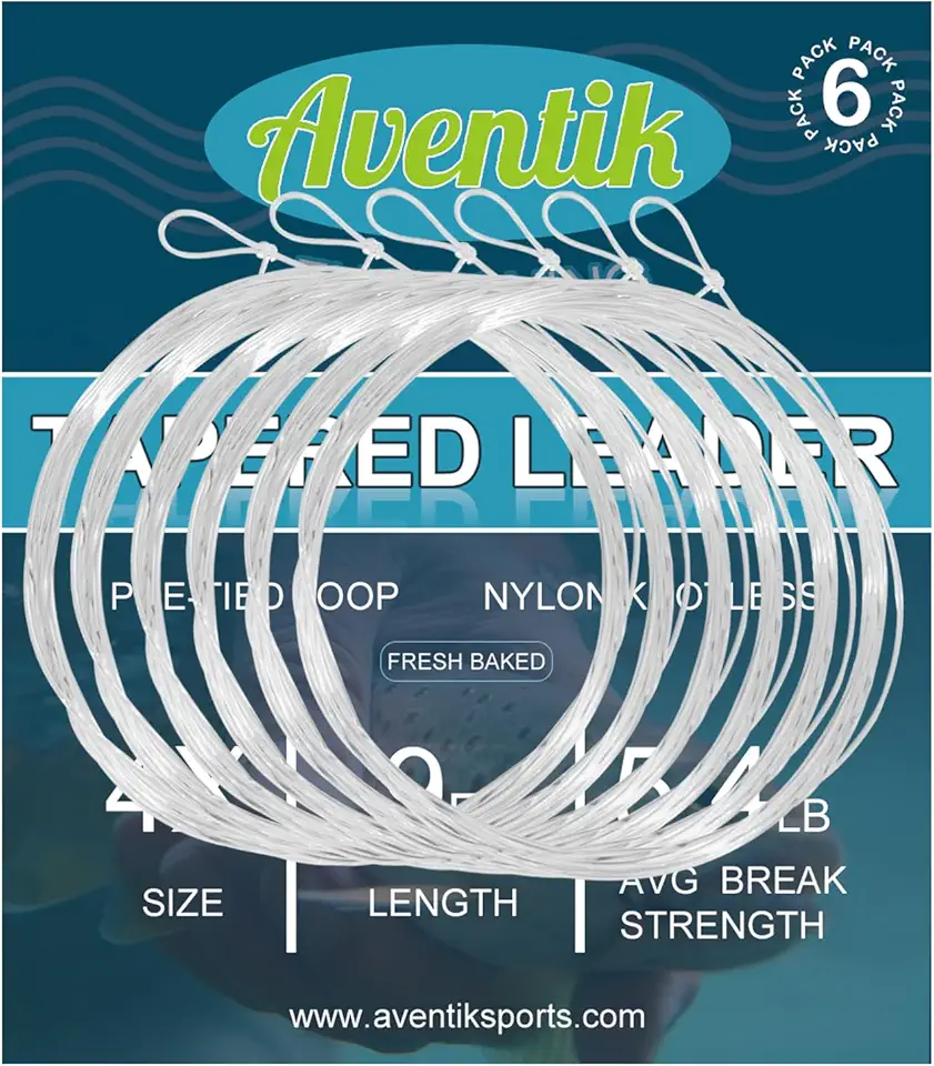 Aventik Linha líder de pesca afunilada para pesca com mosca pré-amarrada 19 m, 2 m, 3 m, pacote com 6/12, resistência à tração - resistência à abrasão - baixa memória, água doce e salgada