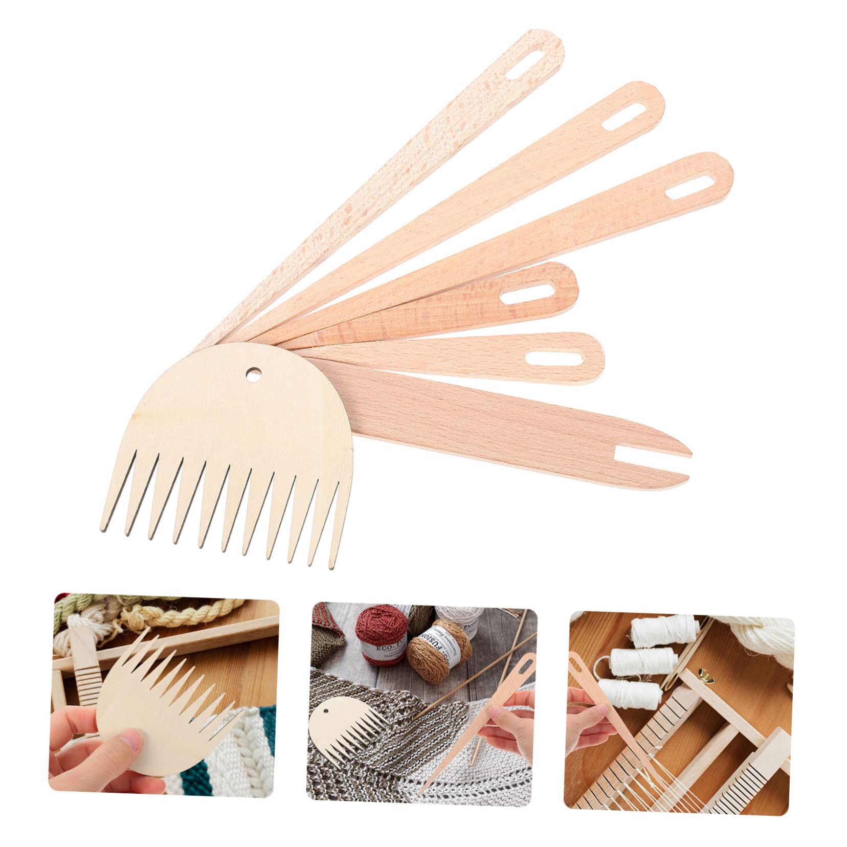 SHINEOFI 3 Juegos herramientas para tejer tapices kit de tejido kit que se avecina gancho de tejer equipo agujas de tejer agujas tejer lanzadera de madera para tejer palos de tejer Khaki
