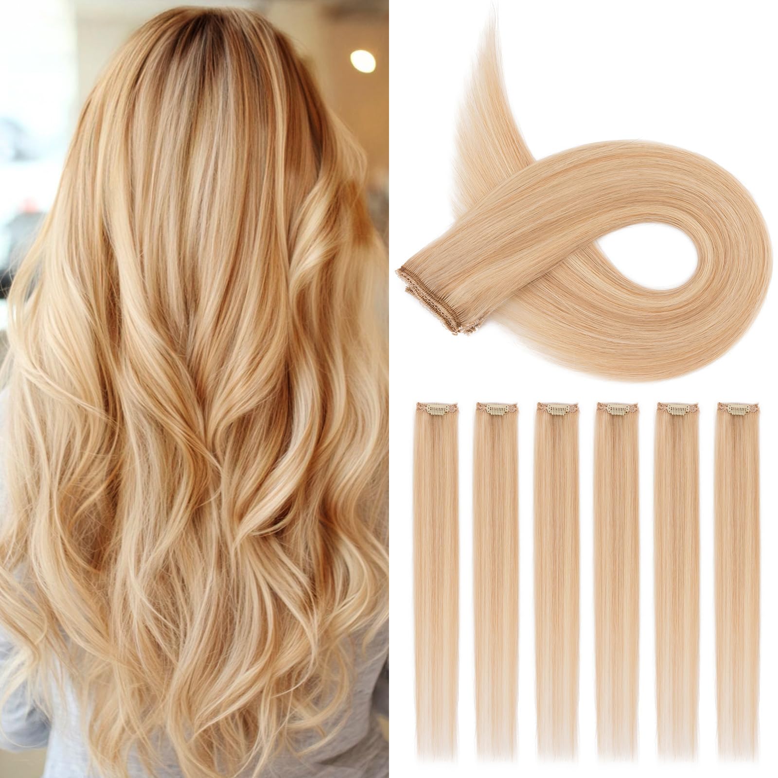 TESS Clip in Hair Extensions 100% Real Human Hair 6PCS 6Clips Straight Weft Multiple Uses Add Hair Volume and Highlights for Women UK