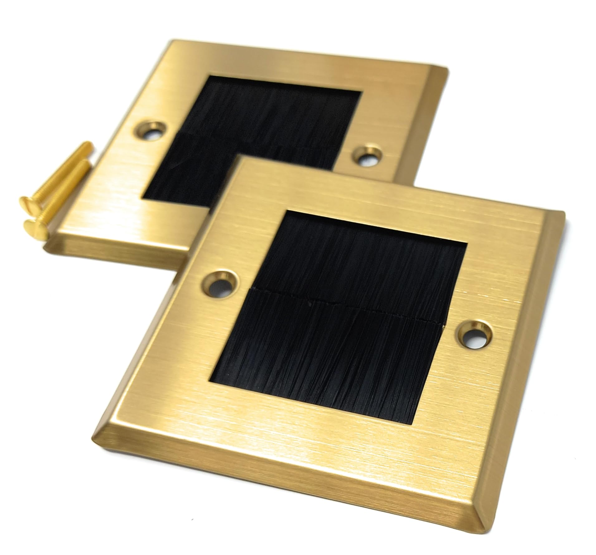 Drut Brass Single Gang Brush Wall Outlet Cable Entry Plate, Tidy Mount Av Wire Pass-Through Faceplate, Black (Screws Included) (2)