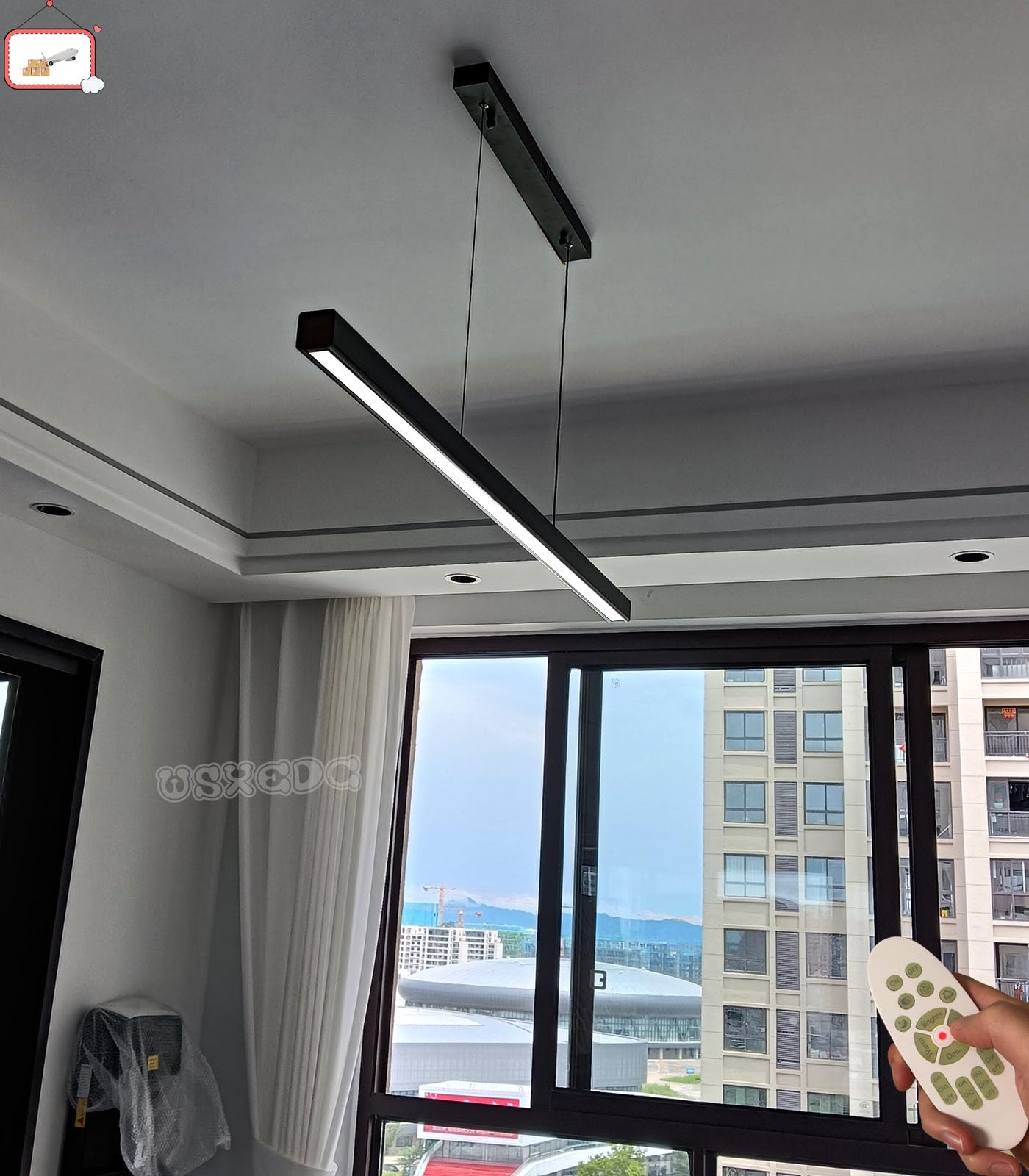 Lampada a sospensione a LED minimalista dimmerabile nera per tavolo da pranzo L120cm Lampada a sospensione a LED design lineare Lampada a sospensione da cucina Lampadario regolabile in altezza Sala da