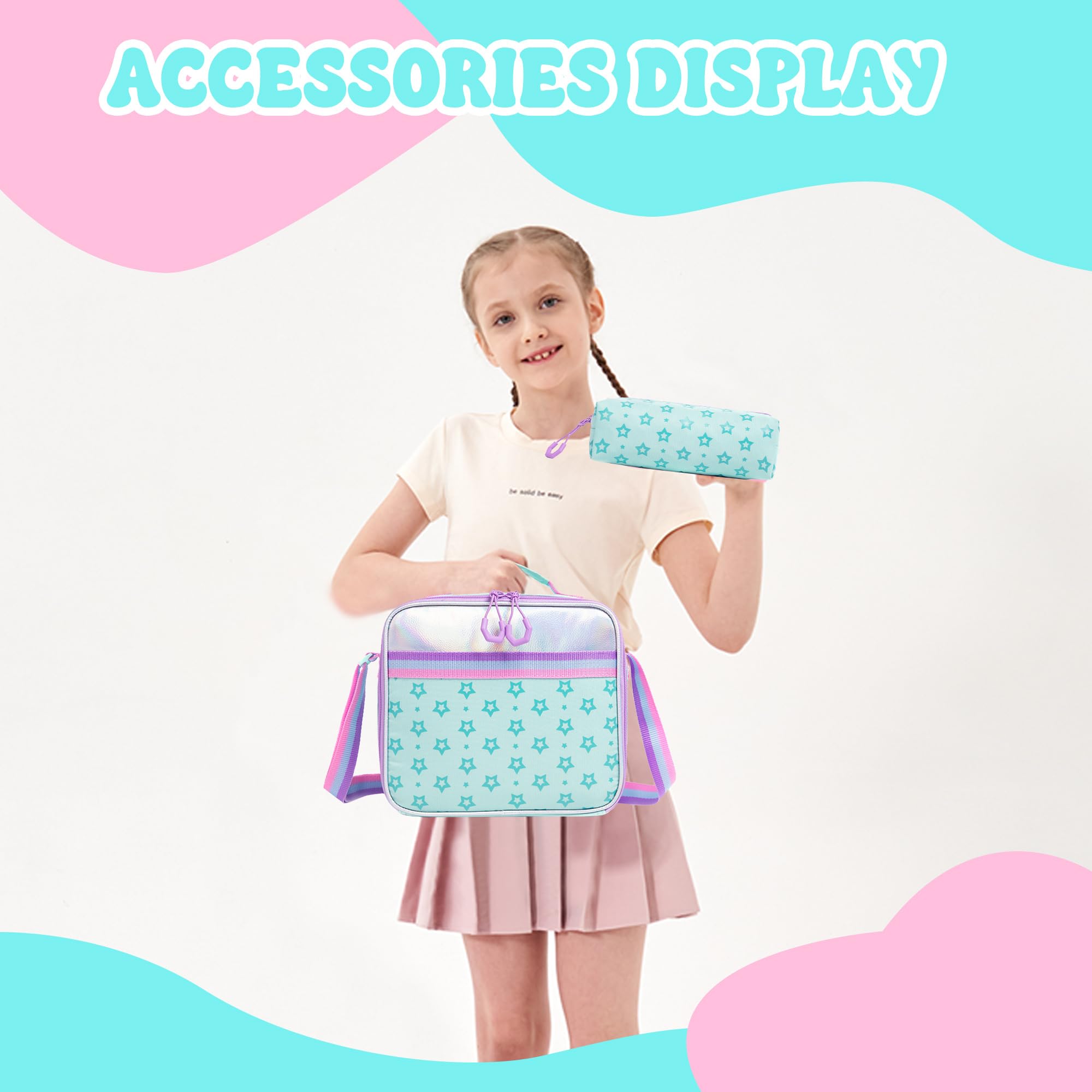 HTgroce Zaino Trolley Scuola Elementare Bambina con Lettera A – Set 3 Pezzi con Borsa per la Merenda e Astuccio – Zainetto con Ruote 2-in-1 Ergonomico per Scuola e Viaggio