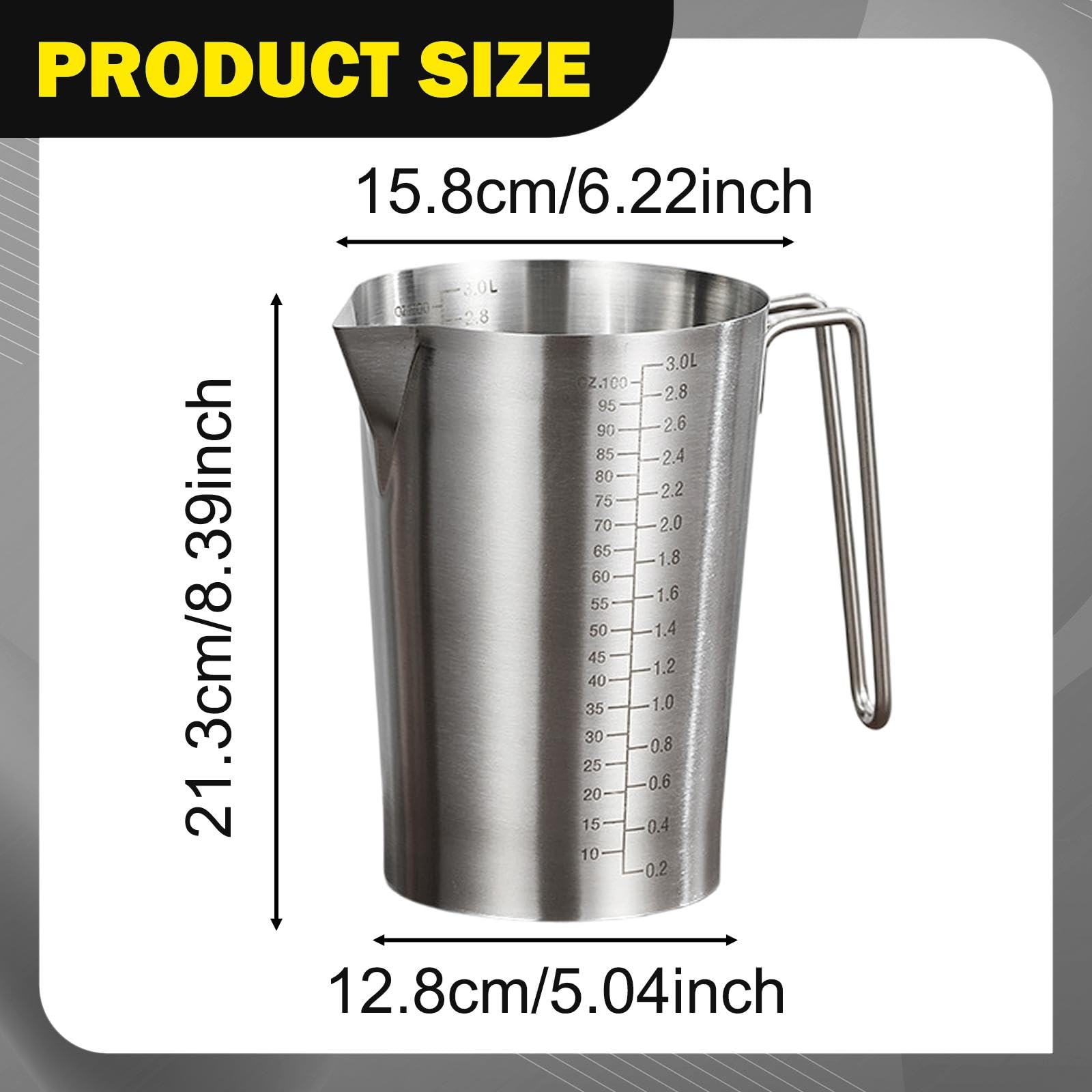 Taza Medidora de Acero Inoxidable, Taza Vertedora para Uso en Fábrica en Restaurantes Y Bares, Jarra Medidora de Líquidos con Escala, 3l, Individual