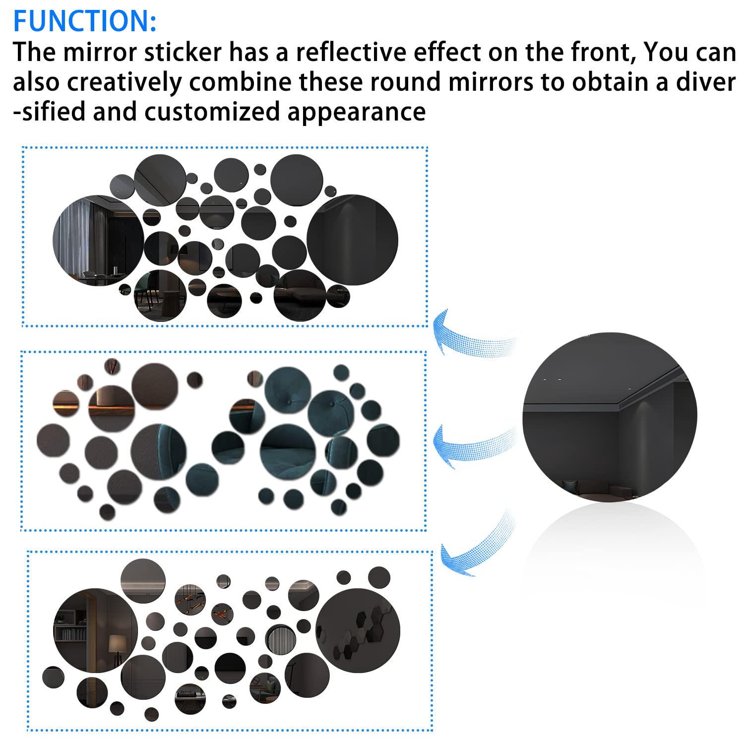 Specchi Rotondi Acrilico Autoadesivi | 6 Pezzi 15cm - Decorazione Parete Senza Cornice