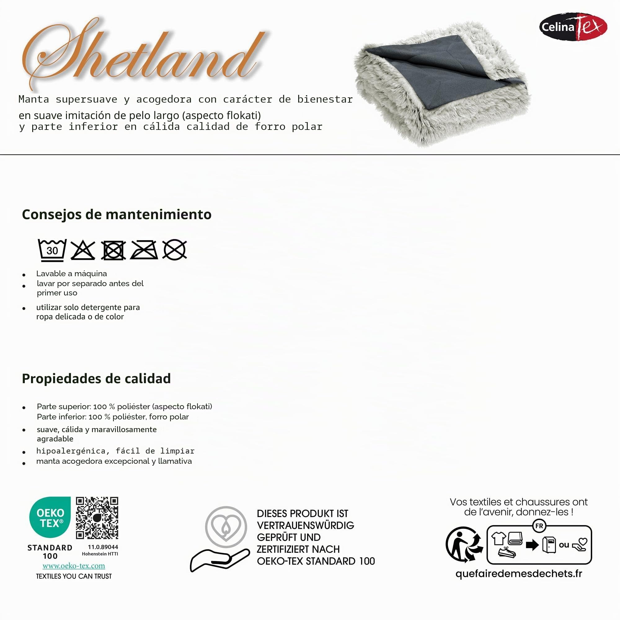 CelinaTex Manta XXL de 220 x 240 cm en Crema y Gris, Manta para sofá de Pelo de imitación Largo y Espeso con Aspecto flocati, Manta de Forro Polar con Certificado Öko-Tex, Shetland