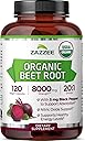 Zazzee USDA Organic Beet Root 8000 mg Strength 20:1 Extract, 120 Vegan Quick Release Capsules, Black Pepper Extract for Enhanced Absorption, Supports Nitric Oxide Production, Non-GMO, Made in The USA