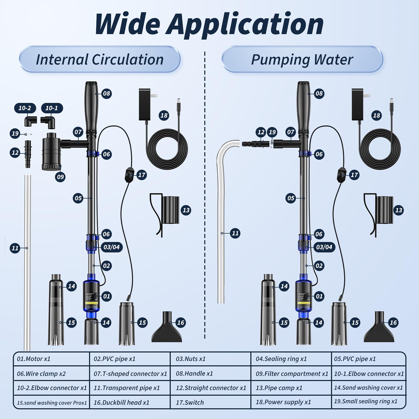 Fish Tank Cleaner, Aquarium Gravel Cleaner, 530GPH/32W Electric Fish Tank Cleaning Tools, Adjustable Water Flow Fish Tank Gravel Cleaner Vacuum, Aquarium Cleaner Kit for Water Chang, Wash Sand (Blue) - image 7