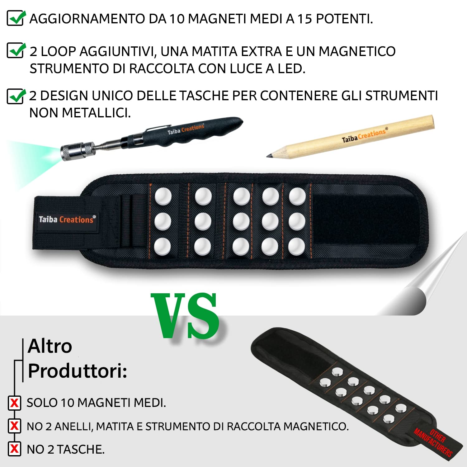 Regali per uomo, bracciale magnetico artigiano comprensivo di stick magnetico e matita per contenere viti e chiodi, idee regalo per la festa del papà, festa dell'uomo, compleanno, papà, gadget.