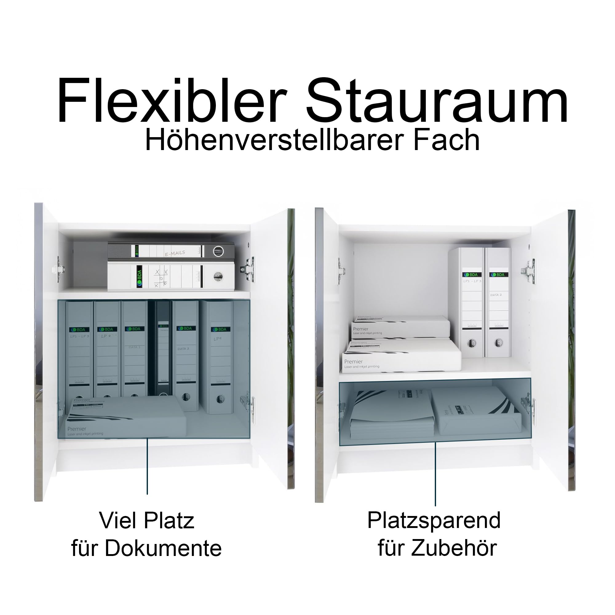 Druckerschrank Elona, Druckerkommode mit Soft-Close & Push-to-Open, Druckertisch, Büromöbel, Home Office & Büro, Weiß matt (51 x 60,5 x 54 cm)
