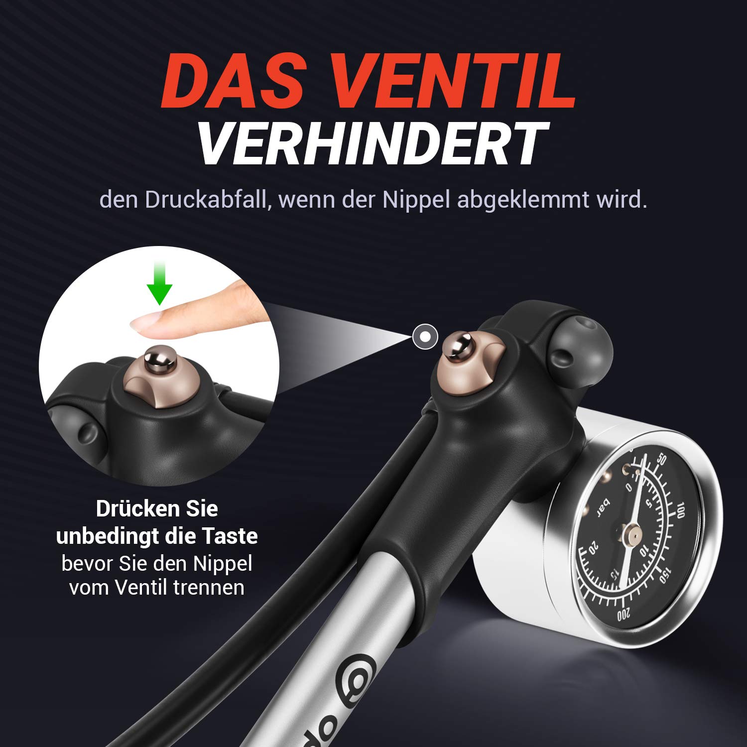 Dämpferpumpe Fahrrad – Hochdruck Federgabelpumpe mit Manometer | Gabelpumpe Fahrrad für MTB Federgabel & Dämpfer | Stoßdämpferpumpe für Fox, Rockshox, Manitou