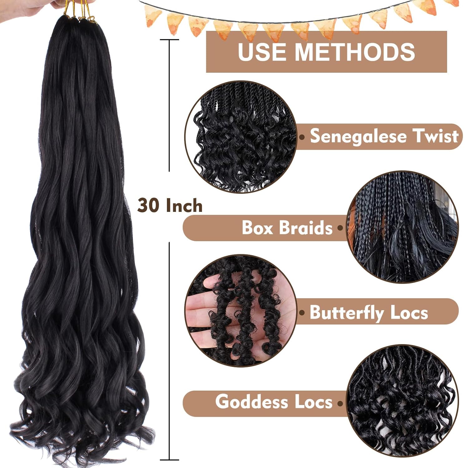 COOKOO 30 Inch 9 Packs French Curl Braiding Hair Ombre Brown to Blonde Pre Stretched Bouncy Braiding Hair French Curl Crochet Braids Hair French Curls Synthetic Hair Extensions for Women 1B/30/27