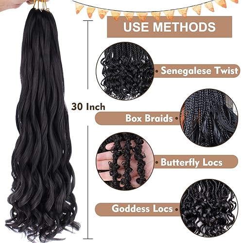 Miniatura 5 de COOKOO Cabello trenzado francés de 30 pulgadas, 9 paquetes de cabello rizado en espiral suelto para mujeres negras, trenzas españolas, trenzas