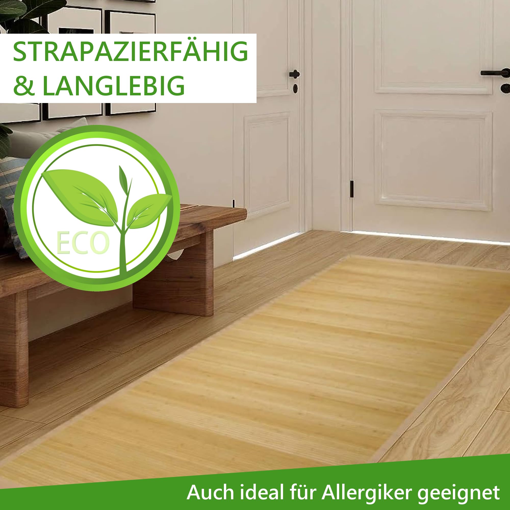 Amazon.de: Japanwelt Rutschfester Bambus-Teppich I Wasserabweisende  Bambusmatte, Badematte Duschmatte Bad-Vorleger Matte, Holzteppich Lufer  aus Bambus fr Kche, Flur, Bad & Wohnzimmer (Natur, 70 x 120 cm)