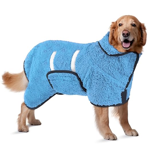 Bienbee Dog Bathrobe, Quick Drying Super Absorbent Pet Robes for Small Medium Large Dogs, Drying Coat for After Bath & Swim, Warm & Cozy Dogs Towels, Dog Puppy Bath Supplies, Light Blue XL