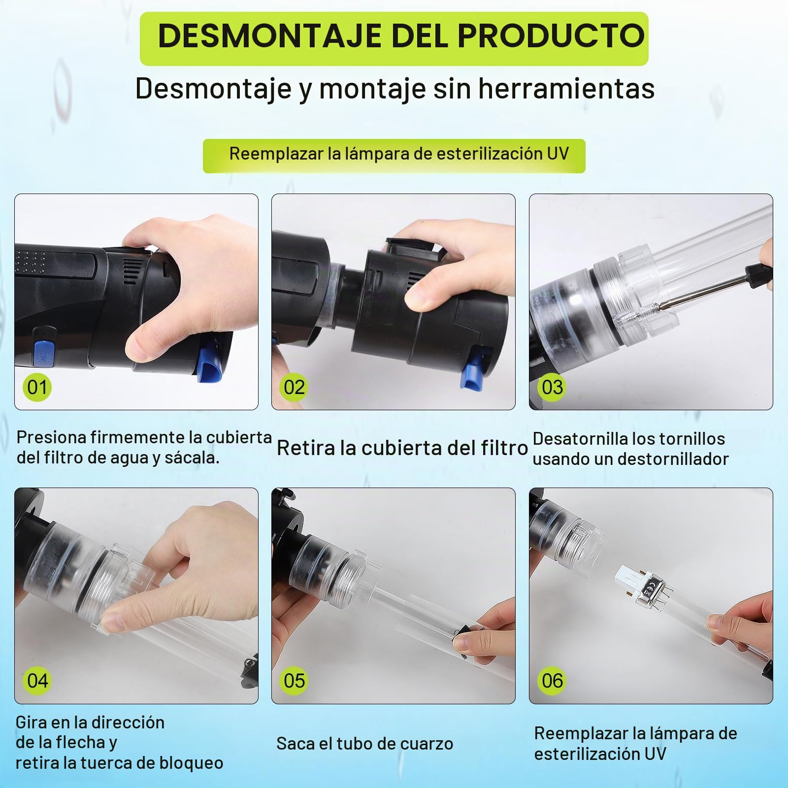 EXLECO Filtro Acuario 4 en 1 para Pecera, Depuradora con Lámpara UV 7W y Purificador 700 L/h 18w, con Bomba, Skimmer, Esponja y Medios, Ideal para Peceras 150-300L, Tortuguera para Tortugas de Agua