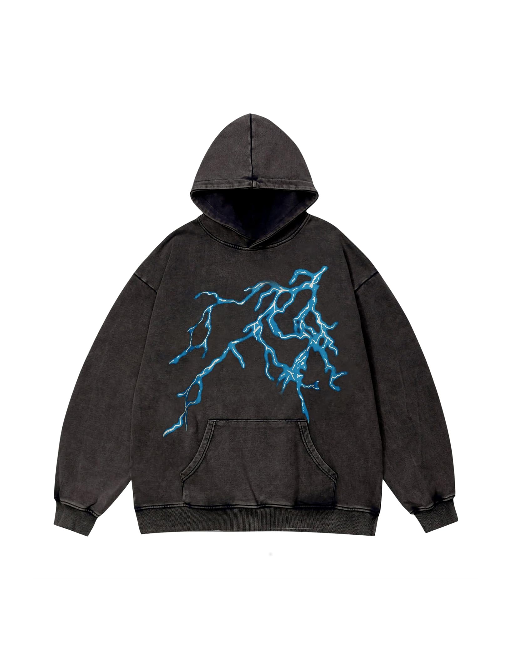 Vamtac Felpa con cappuccio con grafica fulminea da uomo oversize unisex con cappuccio Y2k vintage pullover con cappuccio
