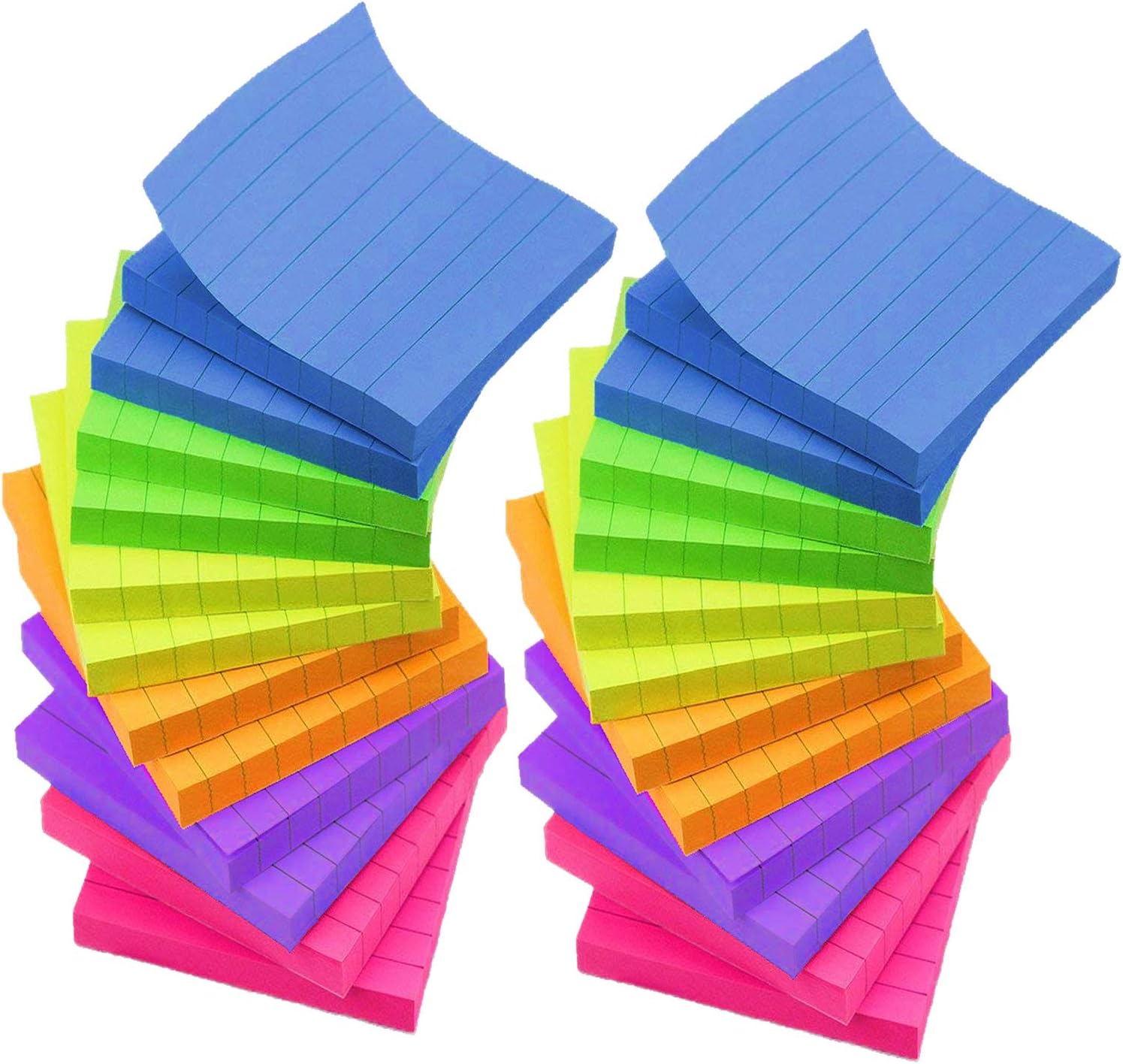 Lined Sticky Notes 3x3 Inches - 6 Bright Color Self-Stick Notes - 24 Pads/Pack, 70 Sheets/Pad - Easy Post Notes for Office, School, Study, Home, Daily Life (Yellow, Green, Blue, Orange, Pink, Purple)