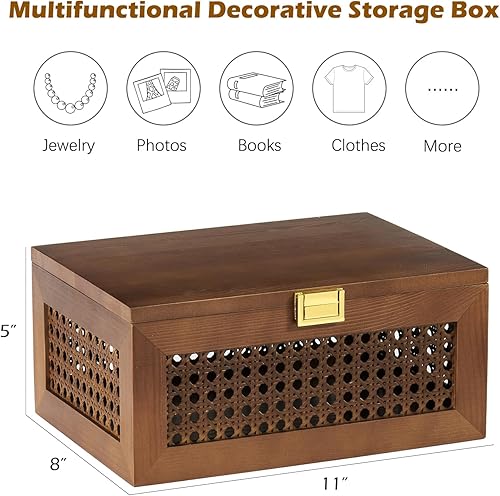 Miniatura 4 de Cajas de almacenamiento decorativas de ratán macizo, cestas tejidas de madera maciza con tapa, caja de joyería de memoria para recuerdo, estante