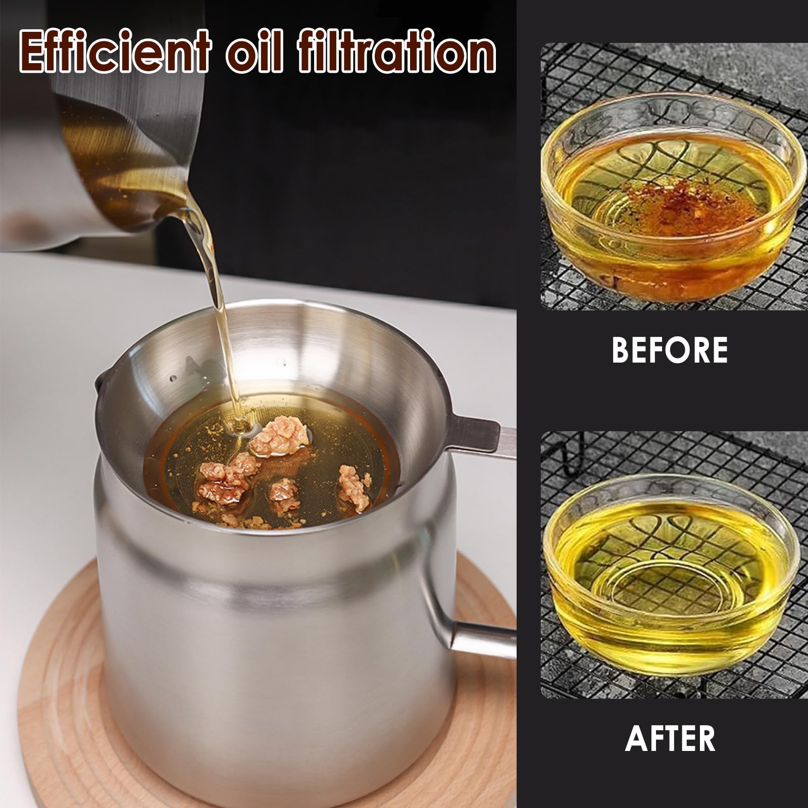 Oil Filter Pot with Basket 2L Stainless Steel Oil Strainer Pot with Lid and Fine Mesh Strainer Oil Storage Can,Bacon Grease Container,Multi-Functional Oil Filter Tank for Kitchen Cooking - Image 4