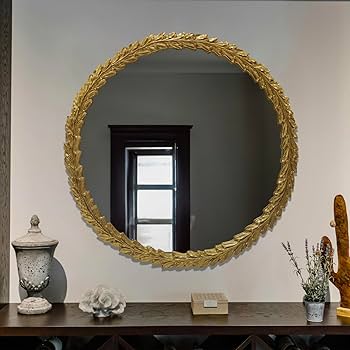 アンティーク調 鏡 アメリカで購入 Amazon.com: Mirrorize 17 Inch Antique Gold Round Mirror for