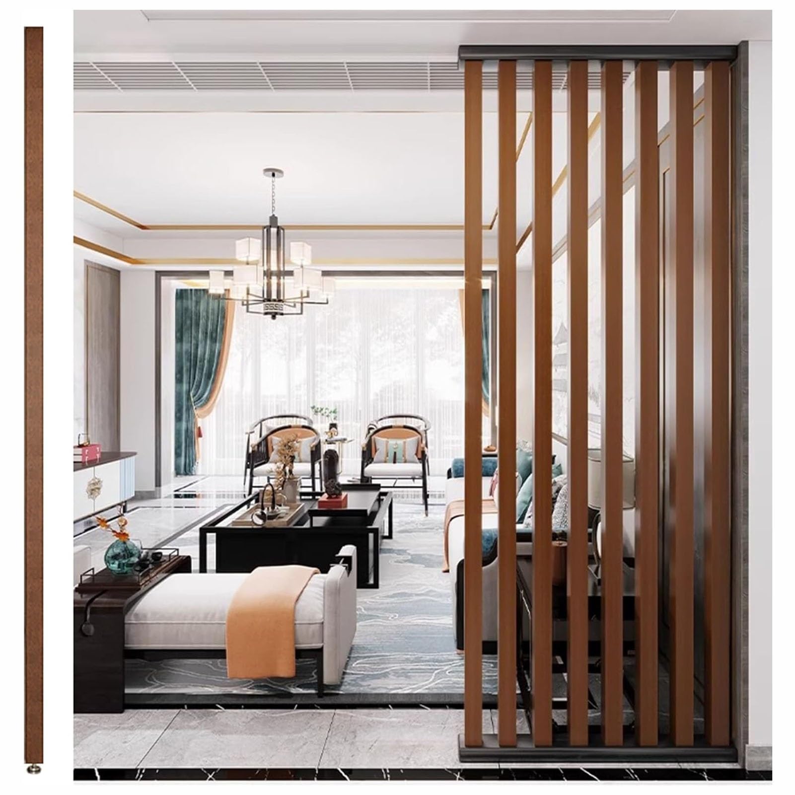 GLETSF Tall Wooden Room Divider - 3Ft To 8Ft Privacy Screen, Floor-To-Ceiling Partition For Living Room, Office, Restaurant Decor - 2 Pcs, Modern Slats Design-1 Pcs-215cm/84.6in/7.05ft