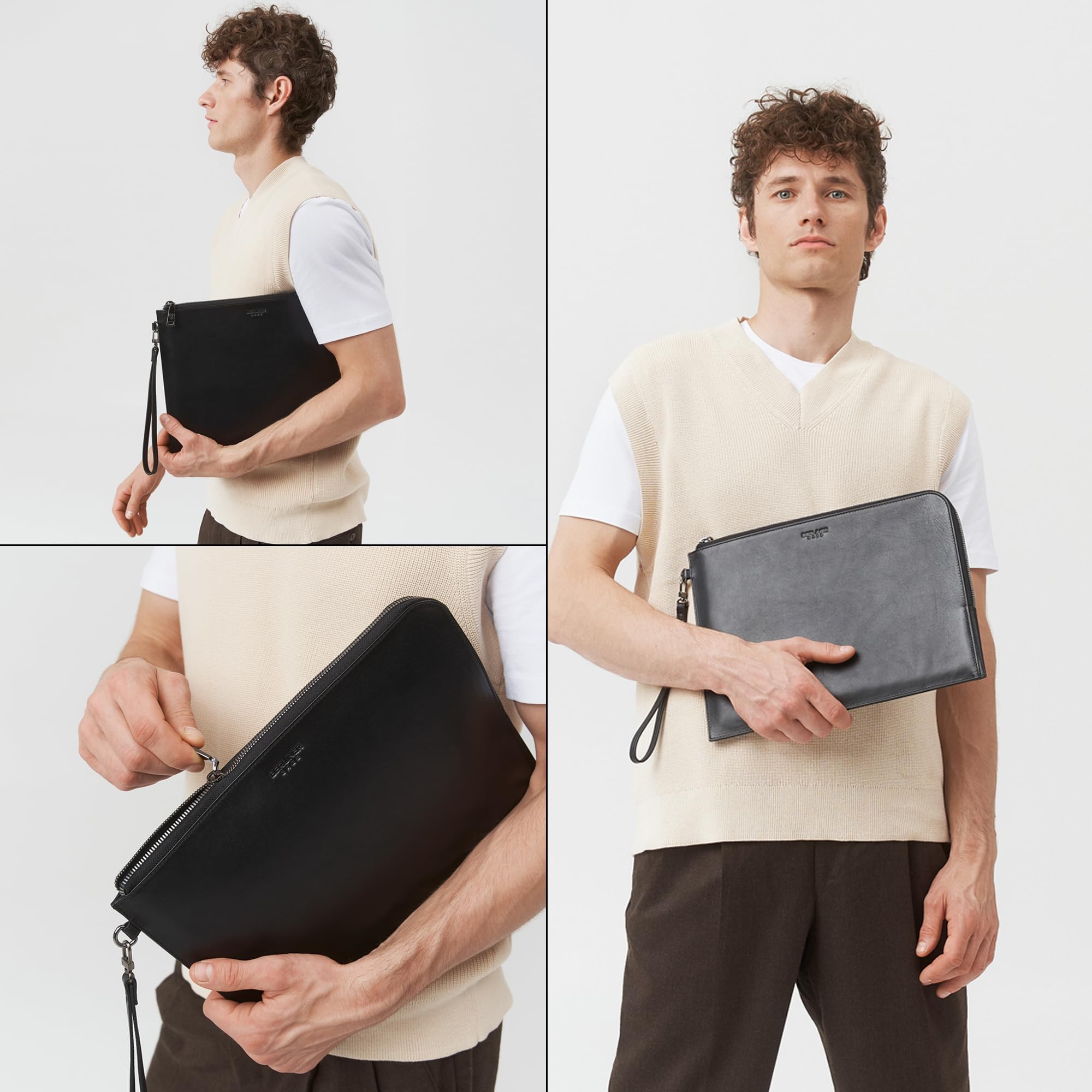 Berliner Bags Cartella Porta Documenti Alex XL in Vera Pelle, Organizer da Viaggio con Zip e Laccetto, Porta Passaporto e Documenti, Unisex – Nero