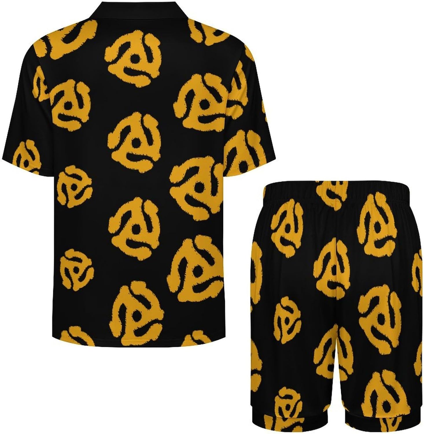 45 Record Adapter Men's Short Sleeve Pajama Set Satin Silk Like Lounge Sleepwear
