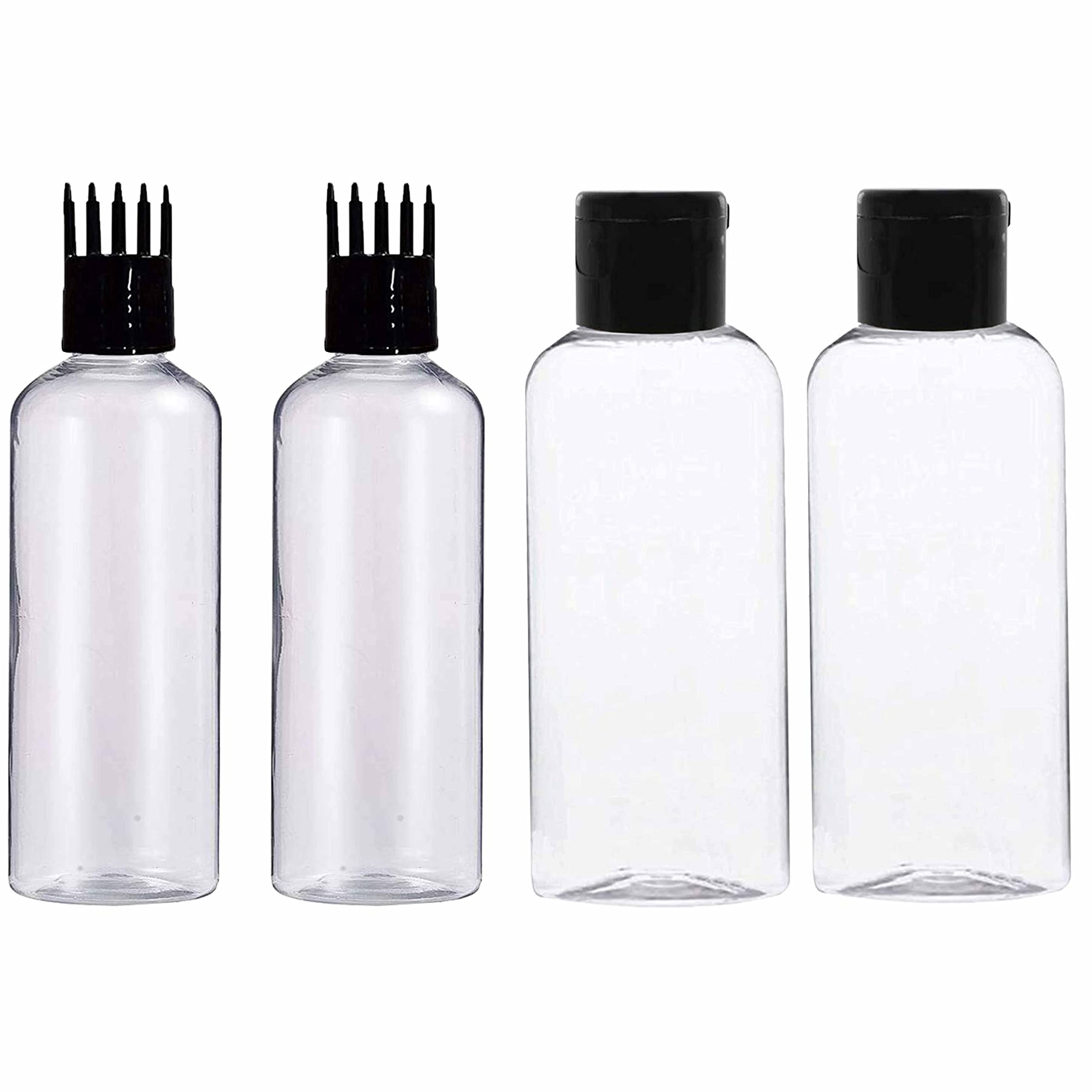 hunky dory 4pcs 200ml Combo Hair Root Applicator Bottles With Comb Cap & Flip Cap For Hair Oil, Shampoo Travel Size, Cosmetic Containers,Transparent Leak Proof Squeeze Bottles | Refillable,Reusable-picture-0