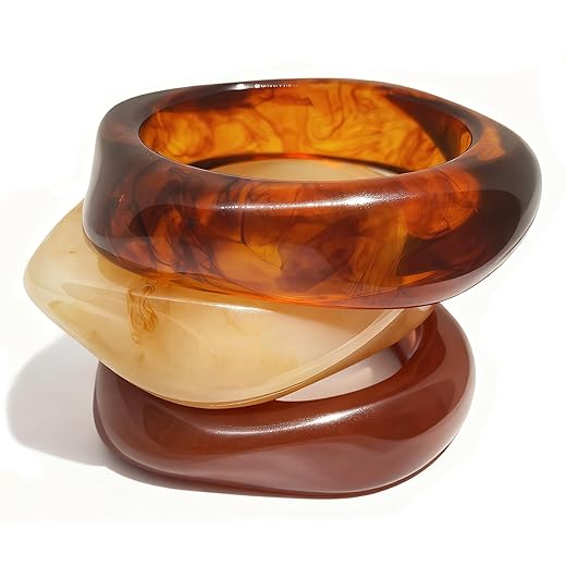 FAXHION Chunky Resin Acrylic Bangle Bracelets for Women, Colorful Wide Geometric Bangles Set, Statement Stackable Bracelet Jewelry Gift